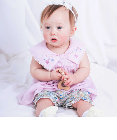 花刺しゅうリボン襟チュニック+花柄ブルマセットアップベビー(70~80cm)