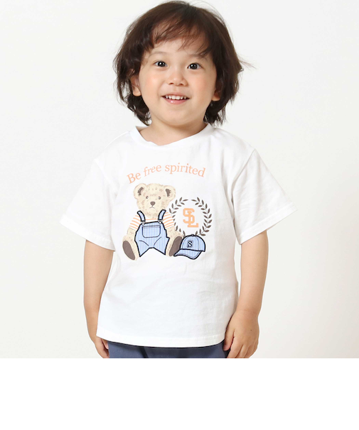 【お揃い】クマモチーフ無地ボーダーTシャツ(80~130cm)