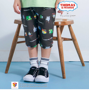 【きかんしゃトーマス×つむぱぱ×SLAPSLIP】【お揃い】THOMAS&FRIENDS総柄6分丈パンツ(80~120cm)