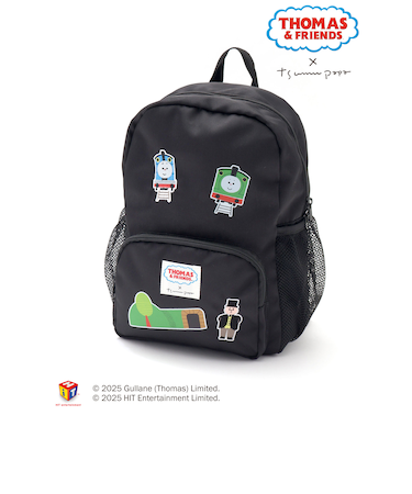 【きかんしゃトーマス×つむぱぱ×SLAPSLIP】メッシュサイドポケットワッペン風プリント刺しゅうリュックサック
