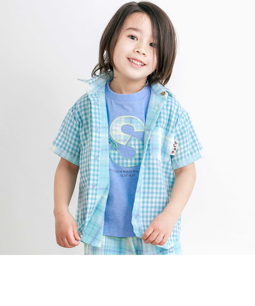 【お揃い】ポケット付きダブルガーゼリバーシブル半袖チェックシャツ(80~130cm)