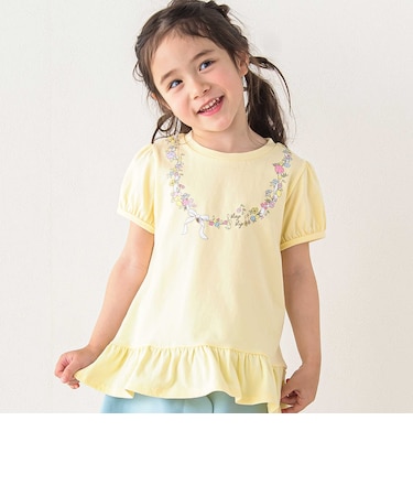 お花リボンネックレスプリント裾フレアTシャツ(80~130cm)