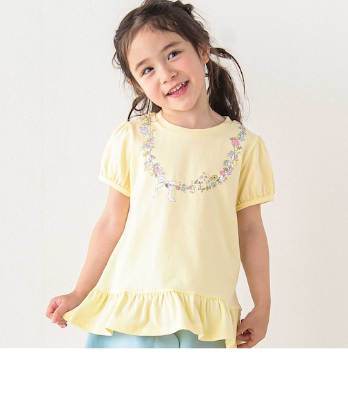 お花リボンネックレスプリント裾フレアTシャツ(80~130cm)