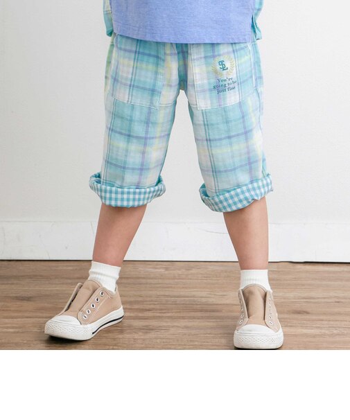 【お揃い】ポケット付きダブルガーゼリバーシブル7分丈パンツ(80~130cm)