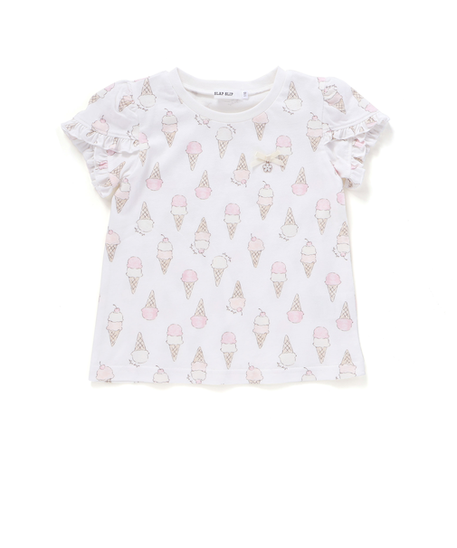 【お揃い】アイスチェリーレモン総柄フリル袖Tシャツ(80~130cm)