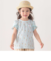 【お揃い】アイスチェリーレモン総柄フリル袖Tシャツ(80~130cm)