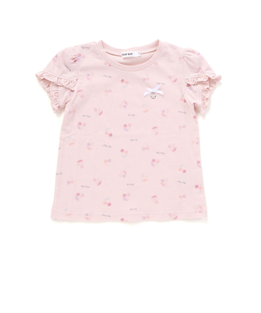 【お揃い】アイスチェリーレモン総柄フリル袖Tシャツ(80~130cm)