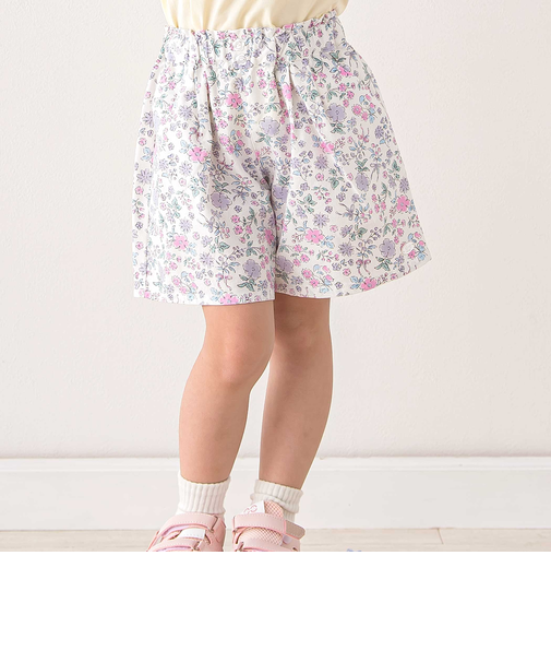 【お揃い/接触冷感】無地花柄ひまわり麻レーヨンタック入りショートパンツ(90~130cm)