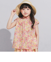 【DEVEAUX】水彩風花柄シャーリングブラウス(90~140cm)