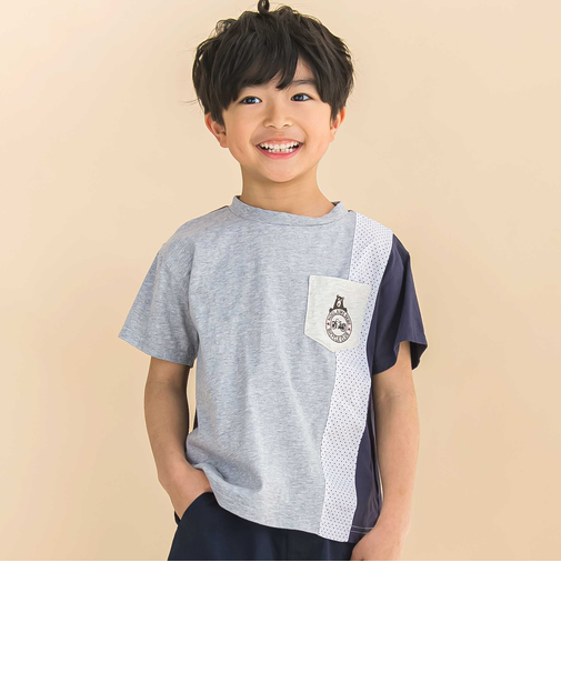 天竺縦配色切り替え半袖Tシャツ(80~130cm)