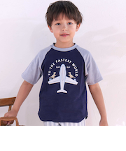飛行機クルマ恐竜刺しゅうプリントラグランTシャツ(80~130cm)