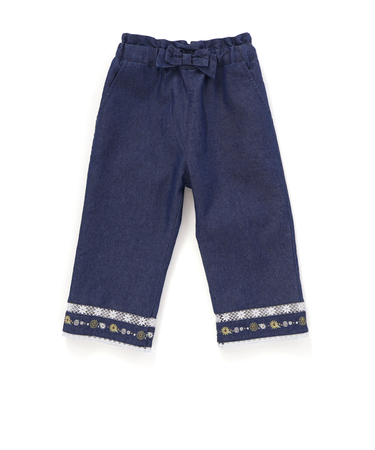 ウエストリボン裾レースお花シェル刺しゅう7分丈パンツ(90~130cm)