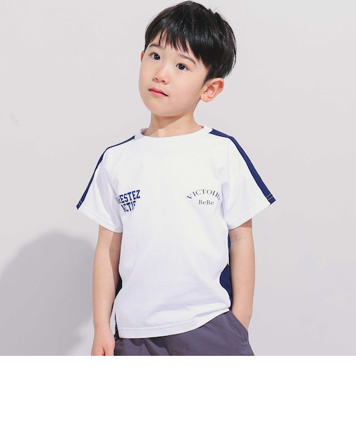 異素材切り替えバックナンバリングラグラン半袖Tシャツ(90~160cm)