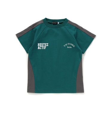 異素材切り替えバックナンバリングラグラン半袖Tシャツ(90~160cm)