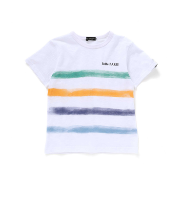 水彩風カラーボーダースラブ天竺半袖Tシャツ(80~150cm)