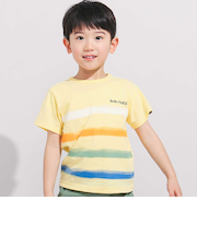 水彩風カラーボーダースラブ天竺半袖Tシャツ(80~150cm)