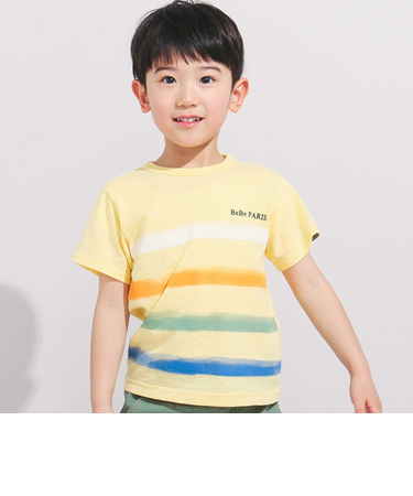 水彩風カラーボーダースラブ天竺半袖Tシャツ(80~150cm)