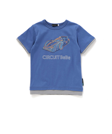 レーシングカー発泡プリントレイヤード風天竺半袖Tシャツ(90~160cm)