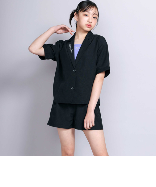 【 ニコ☆プチ 掲載 】リネンライク半袖ジャケット＆ボトムセット(130~160cm)