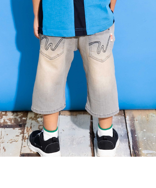 6分丈合皮タグストレッチデニムパンツ(100~160cm)