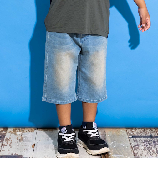 6分丈合皮タグストレッチデニムパンツ(100~160cm)