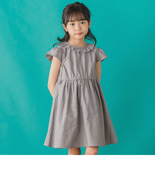 【店舗限定】【前後着用可能】ダンガリーフリル襟カシュクールワンピース(95~150cm)<br>