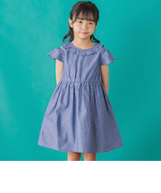 【店舗限定】【前後着用可能】ダンガリーフリル襟カシュクールワンピース(95~150cm)<br>