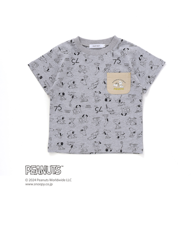 【PEANUTS×SLAP SLIP】75周年スヌーピーいっぱいポケット付き総柄Tシャツ(80~130cm)