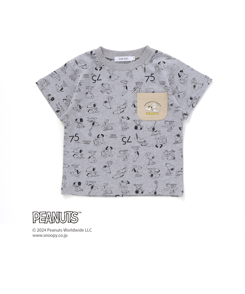 【PEANUTS×SLAP SLIP】75周年スヌーピーいっぱいポケット付き総柄Tシャツ(80~130cm)