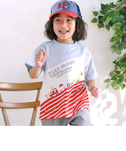 切り替えはたらくくるまボーダープリント半袖Tシャツ(80~130cm)