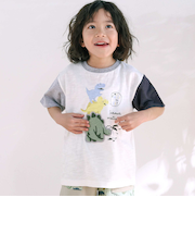 恐竜ピラミッドプリントサガラ刺しゅう袖配色Tシャツ(80~130cm)
