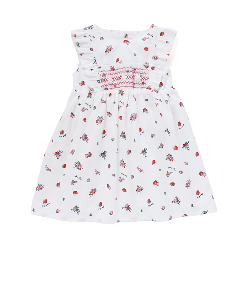 【お揃い】デニムチェックイチゴ×お花プリントスモッキングワンピース(80~130cm)