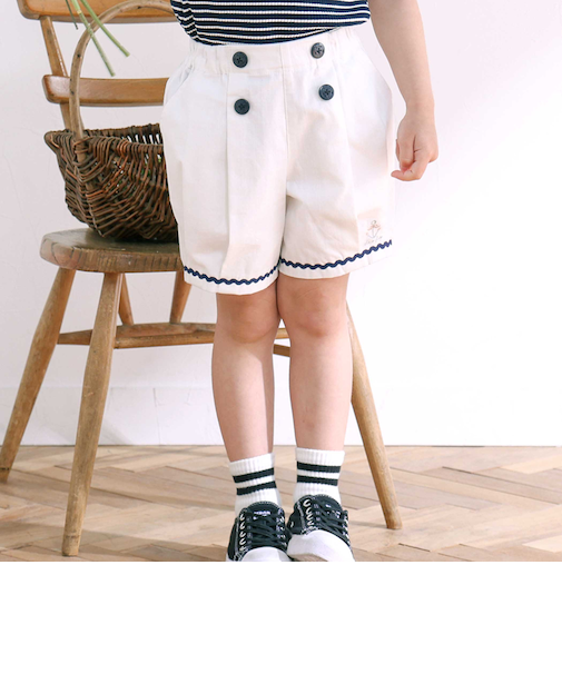 イカリ飾りボタンデニムマリン風ショートパンツ(90~130cm)