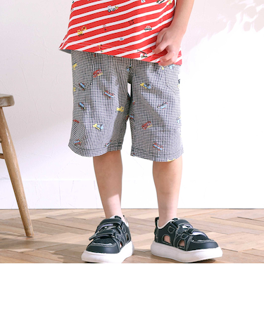 はたらくくるま刺しゅう風発泡プリント柄サイドポケットハーフパンツ(80~130cm)