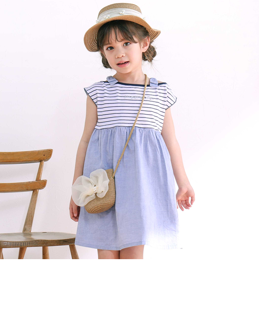 【お揃い】肩リボンボーダー柄ワンピース(80~130cm)