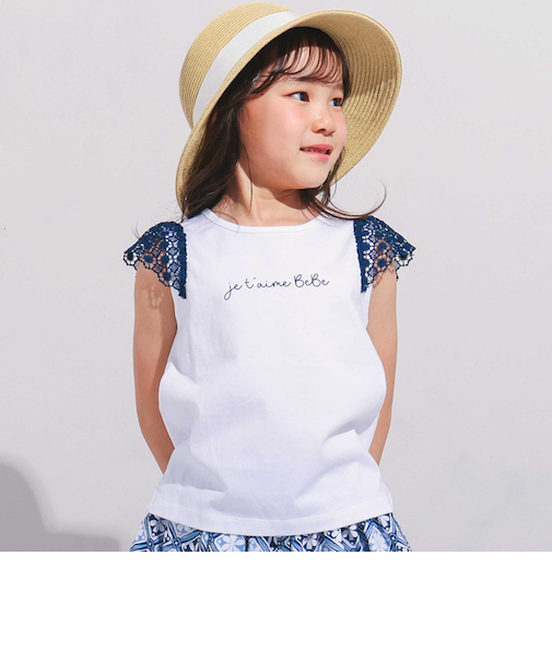 お花レースキャップスリーブ天竺Tシャツ(90~150cm)