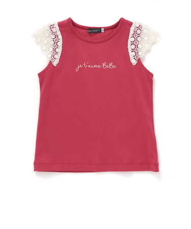 お花レースキャップスリーブ天竺Tシャツ(90~150cm)