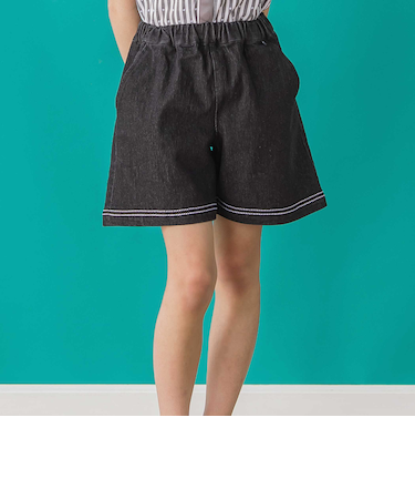 【店舗限定】裾ステッチリボンデニムショートパンツ(95~160cm)