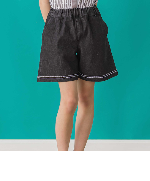 【店舗限定】裾ステッチリボンデニムショートパンツ(95~160cm)