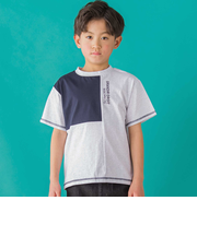 【店舗限定】アシメトリー配色ロゴプリント天竺半袖Tシャツ(95~150cm)