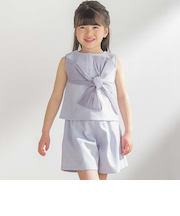 【前後着用可能】ノースリーブブラウス+タックキュロットパンツセットアップ(95~150cm)