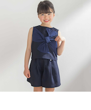 【前後着用可能】ノースリーブブラウス+タックキュロットパンツセットアップ(95~150cm)