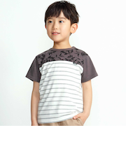 リーフ柄ボーダー切り替え天竺半袖Tシャツ(90~150cm)