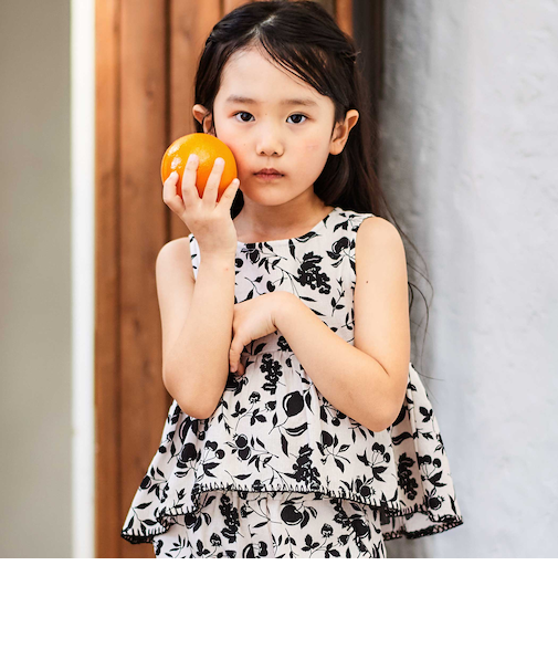 【お揃い】マルシェフルーツ柄楊柳チュニックブラウス(100~150cm)