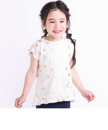 【接触冷感】裾フリルハートドット箔プリント柄Tシャツ(80~130cm)