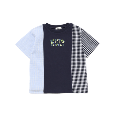【お揃い】ストライプチェックサイド切り替えTシャツ(80~130cm)