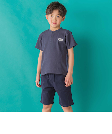 【店舗限定】ワッフル×天竺ワッペン半袖Tシャツ＋ショートパンツセットアップ(95~150cm)
