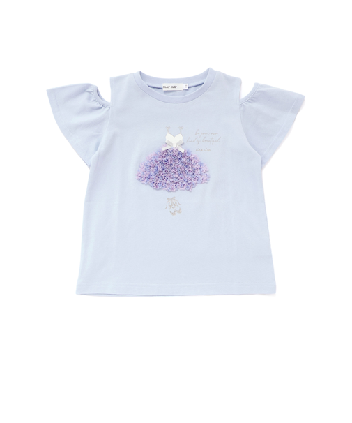 【接触冷感】カラフルシフォンバレリーナモチーフ肩見せTシャツ(80~130cm)