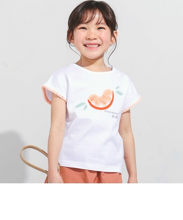 立体オレンジモチーフフリンジ半袖Tシャツ(90~150cm)