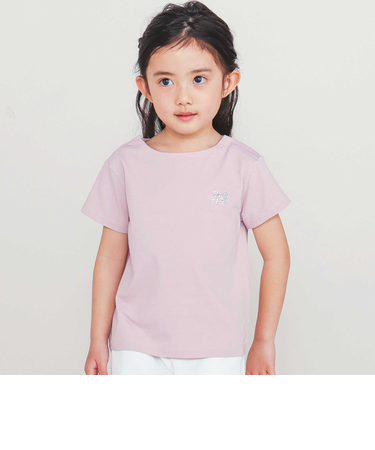 【日本製】【お揃い】リボンラインストーンの半袖Tシャツ(90~140cm)